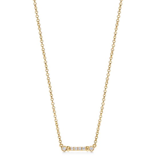 New Tiffany 18K Yellow Gold Fleur de Lis Key Bar with Diamonds Necklace - Picture 1 of 5